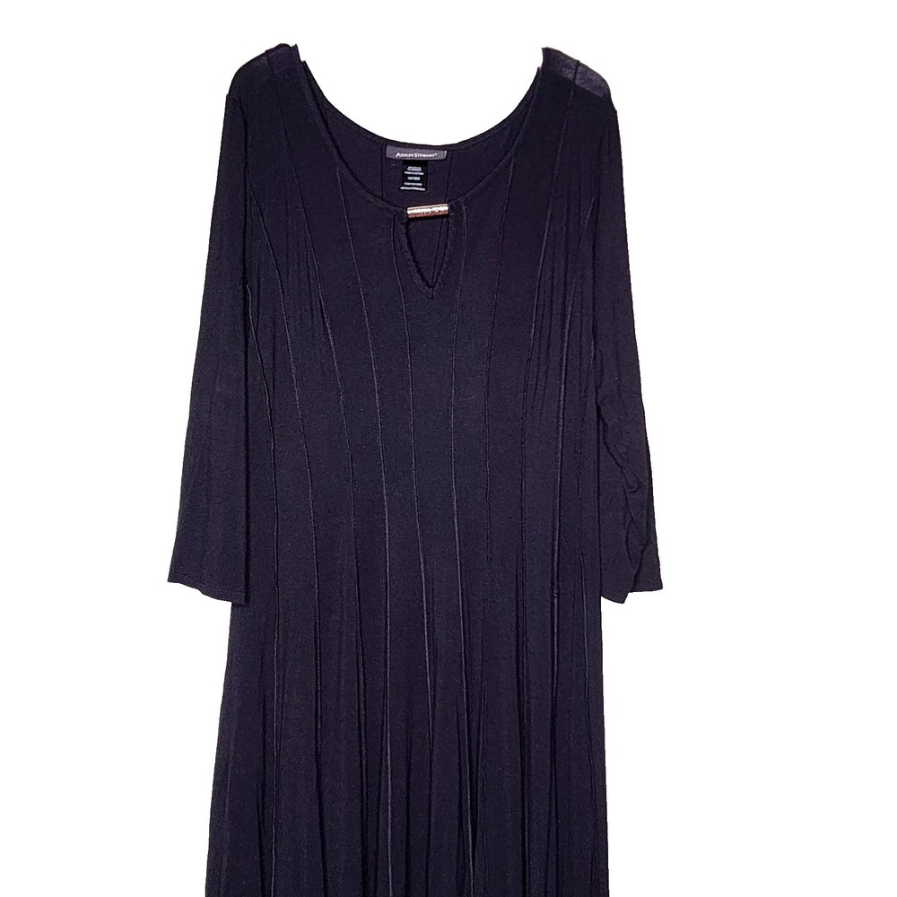 Ashley Stewart Knit Maxi Dress 14/16W Black Pullover Keyhole Witchy Goth Stretch - Picture 4 of 4